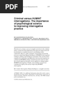 Criminal Vs HUMINT Interrogations, The Importance of Psychological Science To Improving Interrogative Practice, Evans J.R. Et Al