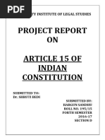 Project Report ON Article 15 of Indian Constitution: University Institute of Legal Studies