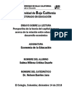 ENSAYO SOBRE LA LECTURA Perspectiva de La Teoría Del Capital Humano Acerca de La Relación Entre Educación y Desarrollo Económico