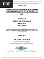 Qurat-Ul-Ain Khalil: Effects of Working Capital Management On The Profitability of Pharm Firms Listed in KSE