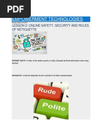 Empowerment Technologies: Lesson 2: Online Safety, Security and Rules of Netiquette