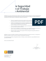 Politica de Seguridad y Salud Ocupacional y Medio Ambiente Basado en El D.S N° 005 - 2012 PDF