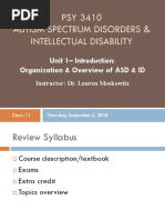 PSY 3410 Autism Spectrum Disorders & Intellectual Disability