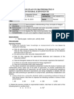 Lesson Plan in Mathematics 9 Integral Exponents: School Grade Level Teacher Learning Area Teaching Dates and Time Quarter