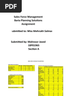 Sales Force Management Baria Planning Solutions Assignment Submitted To: Miss Mehrukh Salman