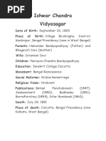 Ishwar Chandra Vidyasagar: Medinipur, Bengal Presidency (Now in West Bengal) Bhagavati Devi (Mother)