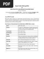 Repeat Public Offering (RPO) of BRAC Bank 25% Subordinated Convertible Bonds