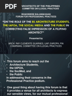 On The Role of BS Architecture Students, The IAPOA, The Social Media and The Public in Correcting False Impression of A Filipino Architect