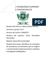 ADRIAN GALICIA SERRANO 5TO C DESARROLLO SUSTENTABLE Identificar Los Conceptos de Ecosistema, Los Elementos Que Lo Integran y Reconociendo El Papel Que Tienen Mediante Investigación Bibliográfica