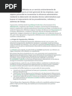 La Función de Organización y Métodos Es Un Servicio Eminentemente de Asistencia y Asesoría Al Nivel Gerencial de Las Empresas