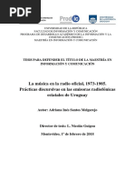 "La Música en La Radio Oficial, 1973-1985. Prácticas Discursivas en Las Emisoras Radiofónicas Estatales de Uruguay".