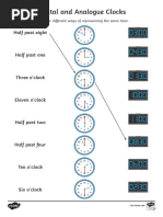 T N 7099 Digital and Analogue Clocks Oclock and Half Past Activity Sheet