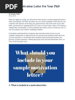 Sample Motivation Letter For Your PHD Application