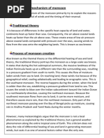 Theories For Mechanism of Monsoon