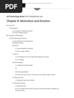 Chapter 8 - Motivation and Emotion - AP Psychology Chapter Outlines - Study Notes