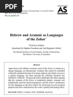 Liebes - Hebrew and Aramaic As Languages of The Zohar