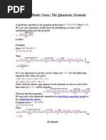 O Level Maths Notes (Quadratic Formula)