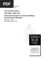 ACC10007 - Financial Information For Decision Making & HBC110N - Accounting For Managers Outline Semester 1, 2016