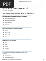 Alcohols, Phenols and Ethers - MCQs Test - 1