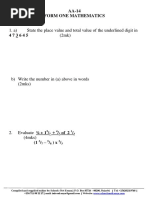 Mathematics Paper Form 1 Term 1 2018 SNK