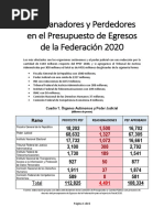 Los Ganadores y Perdedores en El Presupuesto de Egresos de La Federación 2020 PDF