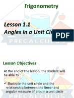 Lesson 1.1 Angles in A Unit Circle