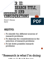 Chapter 3: Research Title, Sources and Considerations