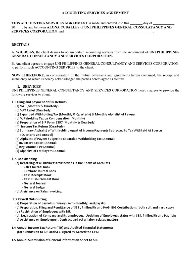 A Comprehensive Accounting Services Agreement Between Uni Philippines ...