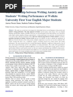 The Relationship Between Writing Anxiety and Students' Writing Performance at Wolkite University First Year English Major Students