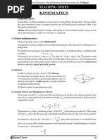 Kinematics - Teaching Notes