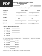 1st Monthly Exam in MATH 4