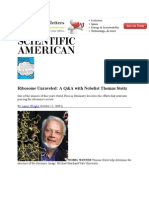 Ribosome Unraveled: A Q&A With Nobelist Thomas Steitz (From Scientific American Oct 12, 2009)