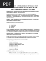 Reglamento para Elecciones Generales de La Junta Directiva Central Del Grupo 10 Sector 2 Villa El Salvador Periodo 2019