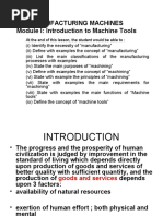 Manufacturing Machines Module I: Introduction To Machine Tools