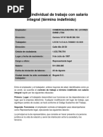 Contrato Individual de Trabajo Con Salario Integral