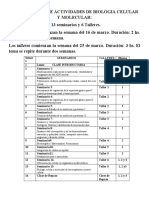 Organigrama de Actividades de Biologia Celular y Molecular 2020