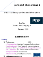 Final Summary and Exam Information Physical Transport Phenomena 2 2019-2020