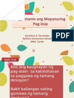 ARALIN 3 YUNIT 1 Pagyamanin Ang Mapanuring Pag-Iisip