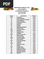 Listado de Precios 2020 Vegetales