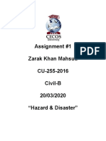 Assignment #1 Zarak Khan Mahsud CU-255-2016 Civil-B 20/03/2020 "Hazard & Disaster"