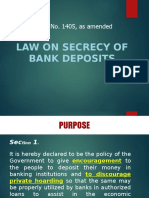 Law On Secrecy of Bank Deposits: R.A. No. 1405, As Amended