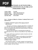 Lab #8: Develop An Outline For A Business Continuity Plan For An It Infrastructure