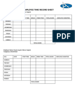 Horario Employee Time Record Sheet