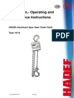 Installation,-Operating and Maintenance Instructions: HADEF Aluminum Spur Gear Chain Hoist Type 10/19