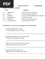 Grade - 7 Poetic Devices Worksheet A) Match The Following Type Phrase