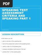 Speaking Test Assessment Criteria and Speaking Part 1: Myclass C2