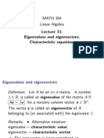 MATH 304 Linear Algebra Eigenvalues and Eigenvectors. Characteristic Equation