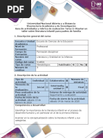 Guía de Actividades y Rúbrica de Evaluación - Tarea 2 - Diseñar Un Taller de Literatura Infantil para Padres de Familia