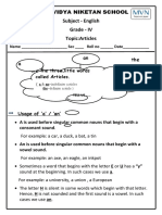 Modern Vidya Niketan School: Subject - English Grade - IV Topic:Articles