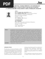 Dental and Skeletal Characteristics of Individuals With Normal, Class Ii and Class Iii Occulsions - A Cephalometric Evaluation Using Tetragon Analysis